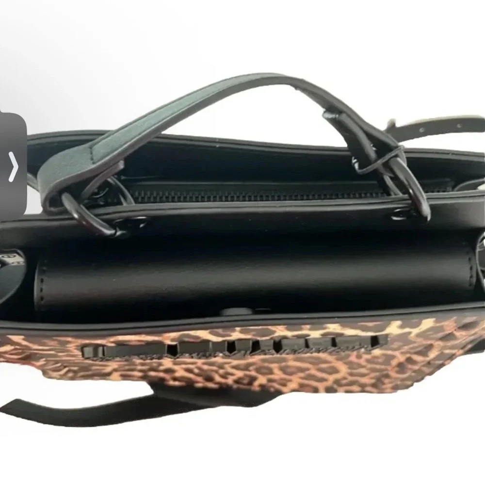 NWT STEVE MADDEN Bevelyn LEOPARD SATCHEL CROSSBODY BAG Black RHINESTONE TIKTOK‎